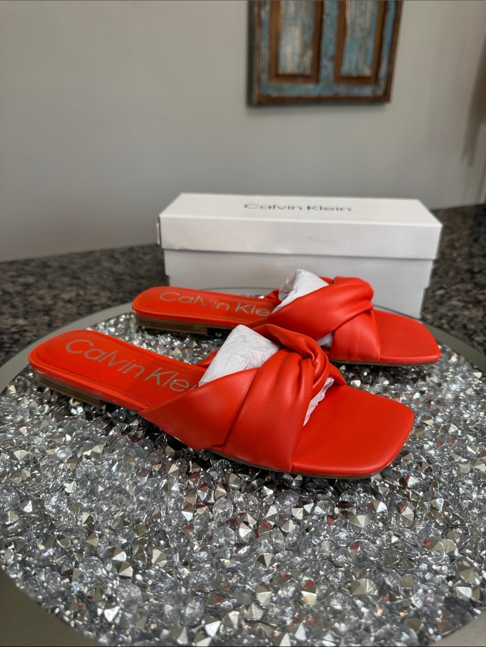 Calvin Klein orange Knotted Slide Mules NEW 9